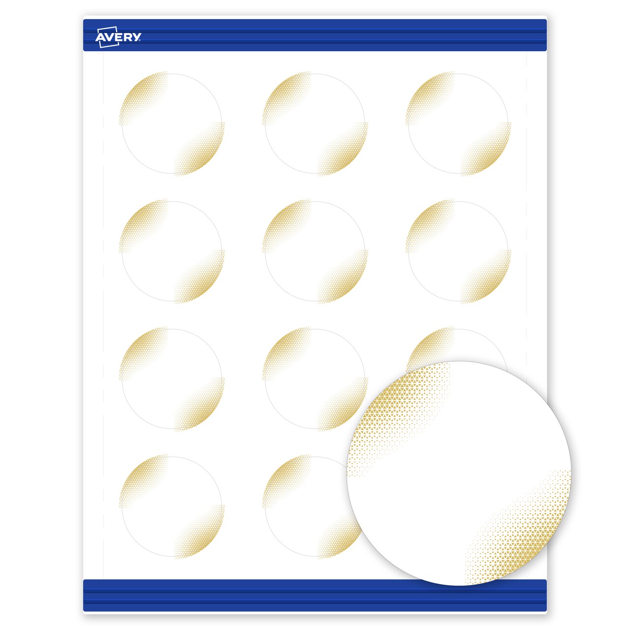 Avery Printable Round Business Cards with Sure Feed Technology, Pre-Printed Gold Blush Pattern, Matte White, 2" Diameter, Laser & Inkjet Compatible, 120 Total